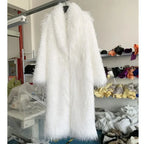 Faux Fur Jacket Women Long Coat Thick Fluffy Winter Warm Shaggy Overcoat Open Stitch Outerwear Turn Down Collar High Street