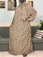 Women's Traditional Floral Ramadan Muslim Cotton Abayas Garment with attached Headscarf