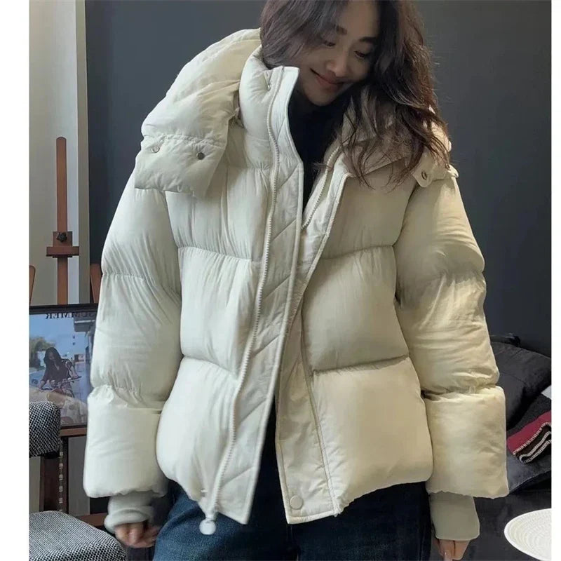Short Parkas Women Streetwear Cropped Down Coat Korean Sweet Puffer Jacket