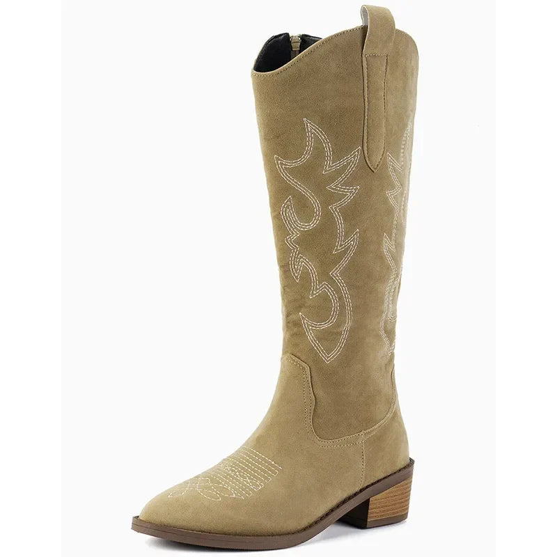 Women Chelsea Cowboy Knee High Boots for Women Mid Heels Walking Shoes Winter