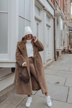 Luxury Lace Up Faux Fur Coat Women Chic Lapel Full Sleeve Fluffy Loose Warm Long Jacket Lady Winter Daily Highstreet Outerwears