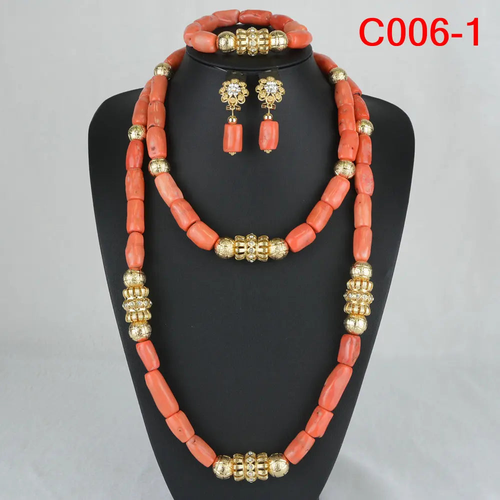 Fashion African Jewelry Set Nigerian Wedding Orange Coral Jewelry Set for Bride