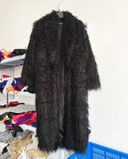 Faux Fur Jacket Women Long Coat Thick Fluffy Winter Warm Shaggy Overcoat Open Stitch Outerwear Turn Down Collar High Street