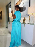 Long Summer Dress Woman High Waist Draped Chic Sky Blue Dress Straight One Piece Casual Elegant Maxi Dresses for Evening