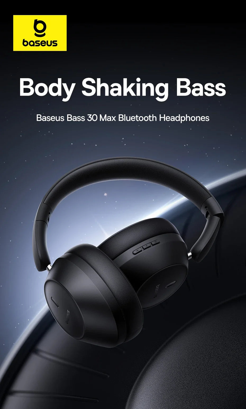 Baseus Bass 30 Max Wireless Headset Bluetooth 5.3 Over Headphones Bass-Enhancing 40mm Diaphragm Ultra Low Latency Earphones 50H