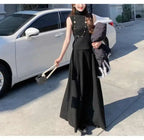 Elegant Knitted 3 Piece Set Women Long Cardigan Coat Sleeveless Vest High Waist A-line Long Skirt
