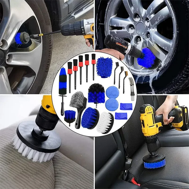 20PCS Car Detailing Brush Kit Wheel, Tire & Drill Cleaning Brush Set