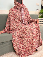 Women's Traditional Floral Ramadan Muslim Cotton Abayas Garment with attached Headscarf