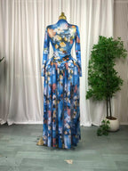 Women leaf Print patchwork smock Midi A-line Long Maxi Elegant Evening Dresses