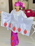 Shiny Bazin Riche Long Dresses For Ankara Women Daily Clothing Free Size 2024