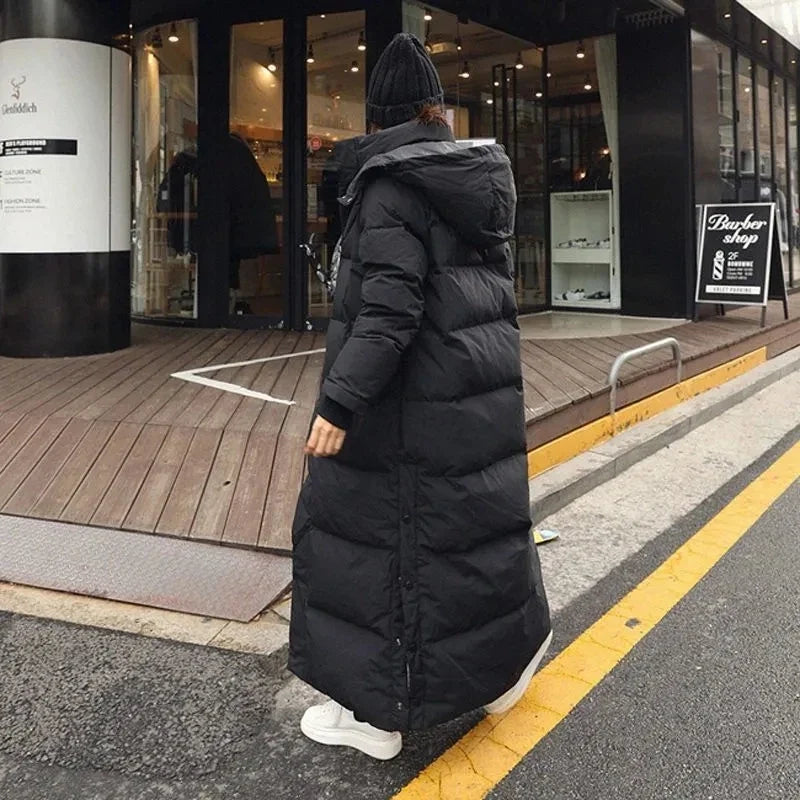 Women's Thickened Padded Cotton Parka Over-The-Knee Long Black down Coat Winter Warm Fashion Zipper Closure Slim Fit Female Jacket
