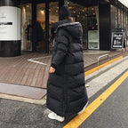 Women's Thickened Padded Cotton Parka Over-The-Knee Long Black down Coat Winter Warm Fashion Zipper Closure Slim Fit Female Jacket