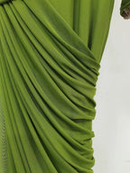 Women's Elegant Vintage Spliced Ribbon Turtleneck Long Sleeve Evening Maxi Dress