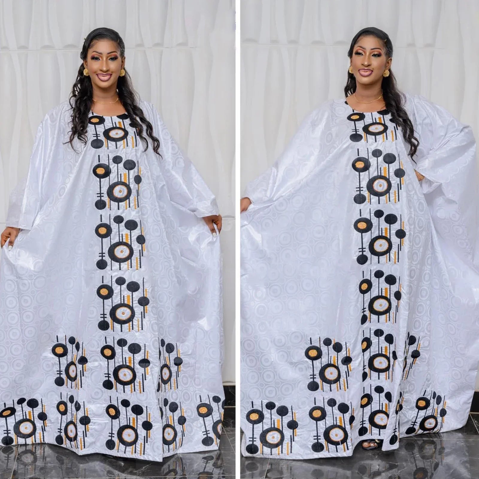 African Dresses For Women Bazin Rich Embroidery Design Floor Length With Scarf