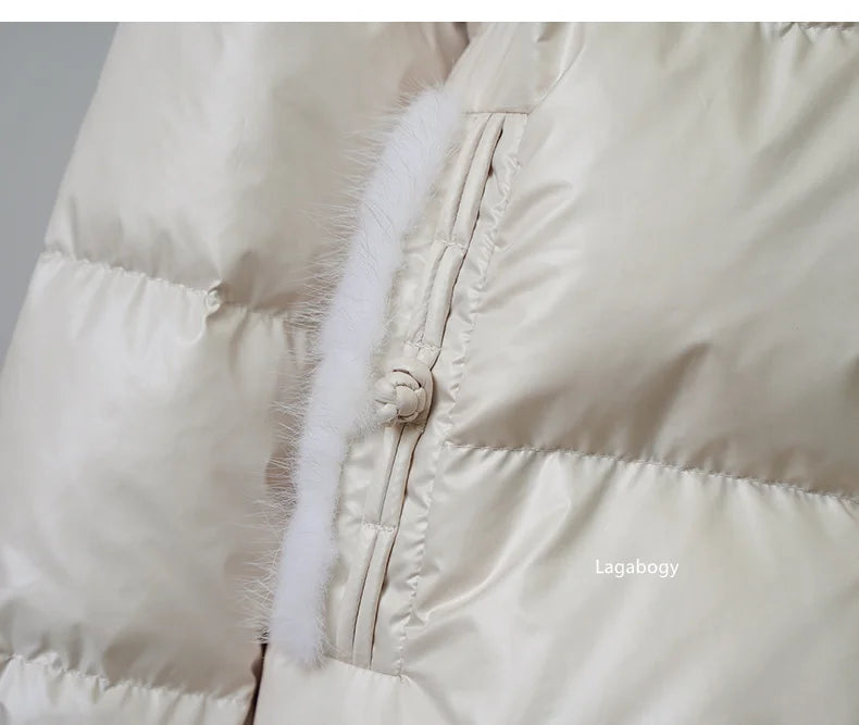 Women's White Duck down Jacket 2025 Winter Collection Real Faux Fur Collar Hair Puffer Coat Vintage Street wear