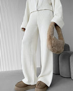 Women's Zip up Jacket And Wide Leg Pants Set Soft Knit Loose Long Sleeve Autumn Winter Casual Sweater Outfit