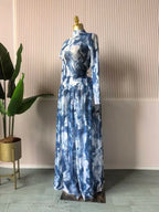 Women leaf Print patchwork smock Midi A-line Long Maxi Elegant Evening Dresses