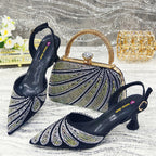 Women's Italian Diamond Studded Shoes and Bag Matching Set