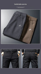 Men’s Slim Straight Stretch Twill Trousers – Smart Casual Cotton Pants