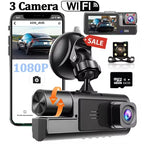 3 Lens Dash Cam 1080P Front, Rear & Interior Car Camera with WiFi & Night Vision