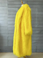 Faux Fur Jacket Women Long Coat Thick Fluffy Winter Warm Shaggy Overcoat Open Stitch Outerwear Turn Down Collar High Street