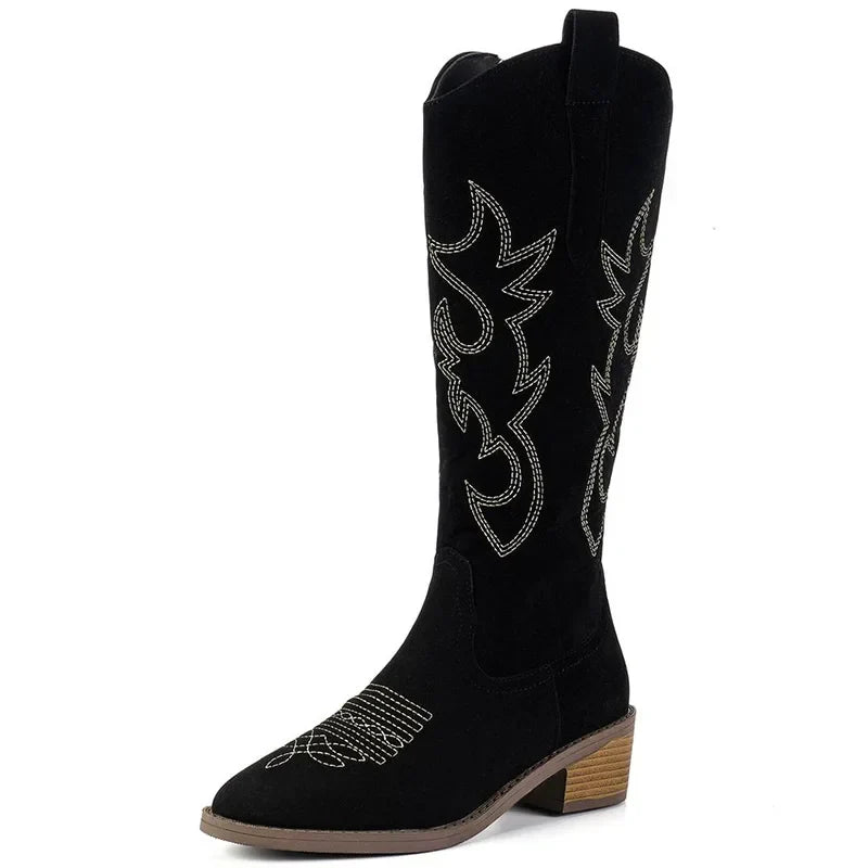 Women Chelsea Cowboy Knee High Boots for Women Mid Heels Walking Shoes Winter