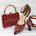 Women's Elegant Rhinestone Pointed Toe Pumps With Matching Shoes And Bag Set