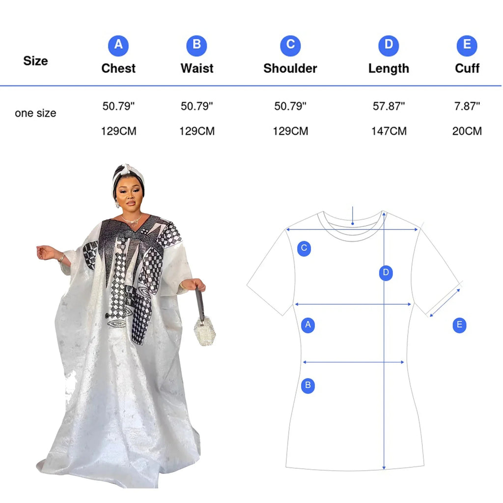 African Dress For Women's Plus Size Dress Bazin Riche Embroidery Floor Long Dress With Scarf
