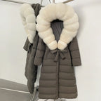 Real Faux Fur Collar Puffer Jacket Duck Down Thick Coat For Women