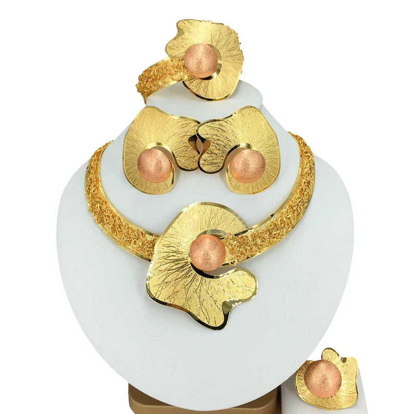 Fashion Dubai Gold-Plated Jewelry Set Simple Style African Necklace All Copper
