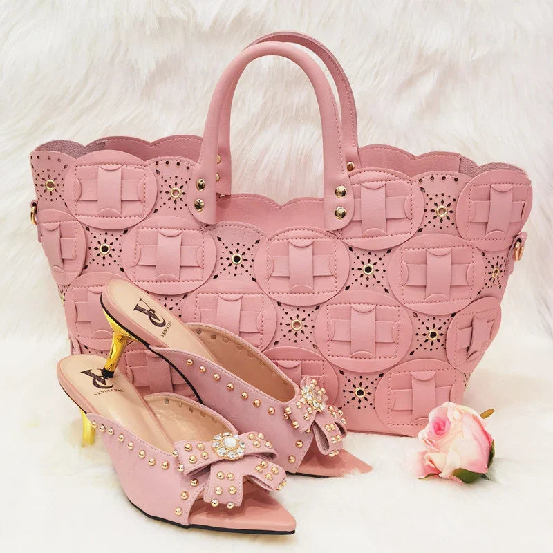 2022 Rivet Style Women Shoes and Bag to Match in Color matching High Quality