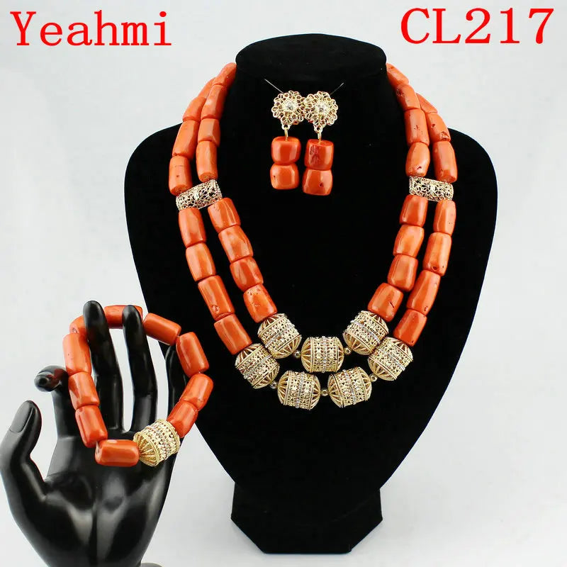 Fashion African Jewelry Set Nigerian Wedding Orange Coral Jewelry Set for Bride