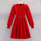Women's Solid Color Casual Knit Sweater Pullover Autumn Winter Dress