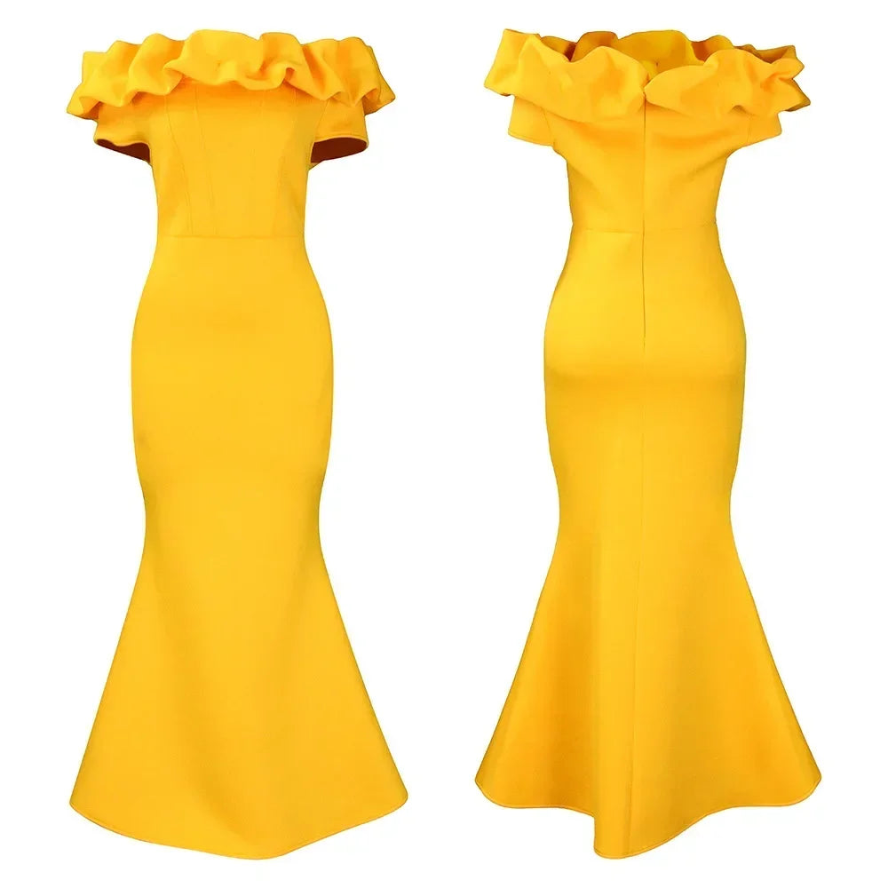 Elegant Women Long Evening Dresses Ruched Off Shoulder Slim Bodycon Mermiad