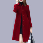 Women's Medium-Length Slimming Woolen Overcoat Autumn Winter plus Sizes Smooth Silhouette Single Breasted Button Closure