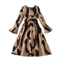 Elegant Printed Dress for Girls 8-12 Years Old with Flared Sleeves Elastic