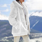 Women's Winter Fashionable Hooded Fleece Solid Color Jacket