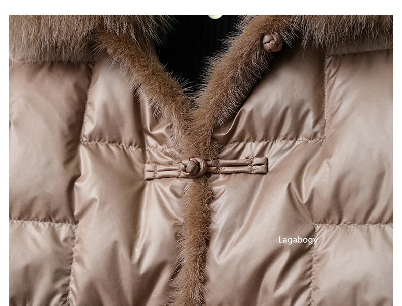 Women's White Duck down Jacket 2025 Winter Collection Real Faux Fur Collar Hair Puffer Coat Vintage Street wear