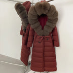 Real Faux Fur Collar Puffer Jacket Duck Down Thick Coat For Women