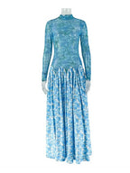 Women Autumn Light Blue Long Sleeve Dress Slim Waist Mid-turtleneck Chic Elegant Evening Wear