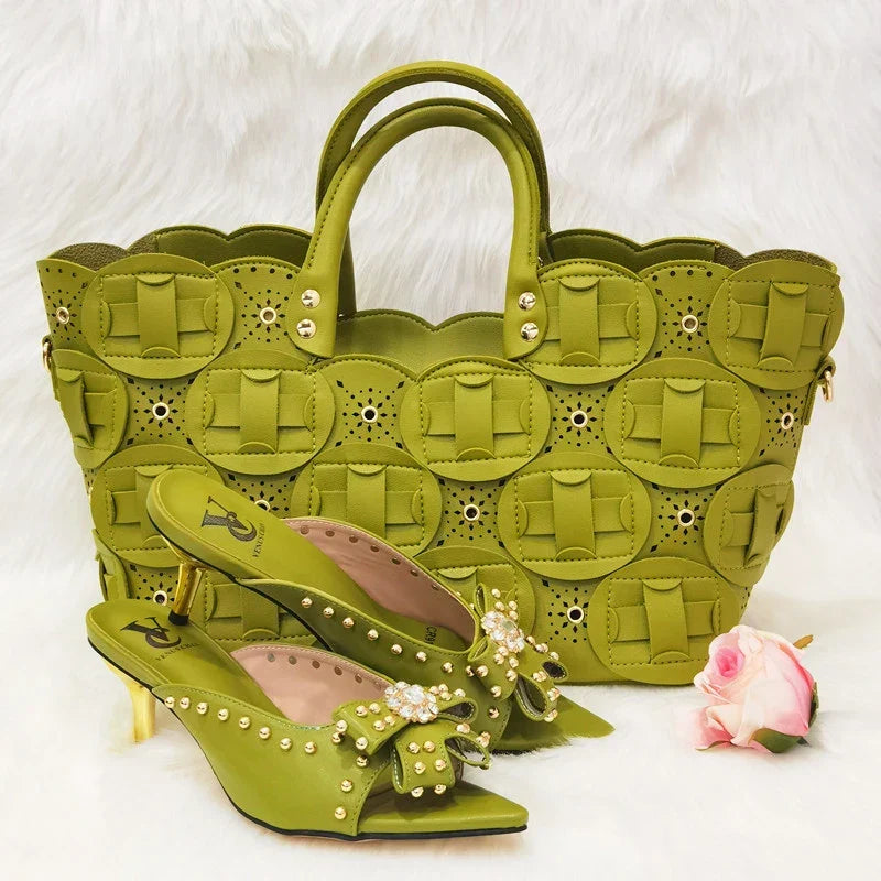 2022 Rivet Style Women Shoes and Bag to Match in Color matching High Quality