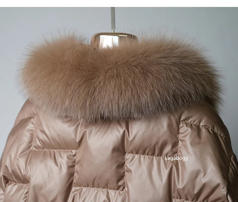 Women's White Duck down Jacket 2025 Winter Collection Real Faux Fur Collar Hair Puffer Coat Vintage Street wear