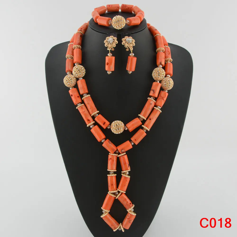 Latest Coral Jewelry Sets Nigerian Dubai Orange Necklace Sets of Beads African