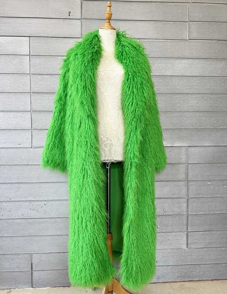 Faux Fur Jacket Women Long Coat Thick Fluffy Winter Warm Shaggy Overcoat Open Stitch Outerwear Turn Down Collar High Street