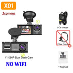 3 Lens Dash Cam 1080P Front, Rear & Interior Car Camera with WiFi & Night Vision