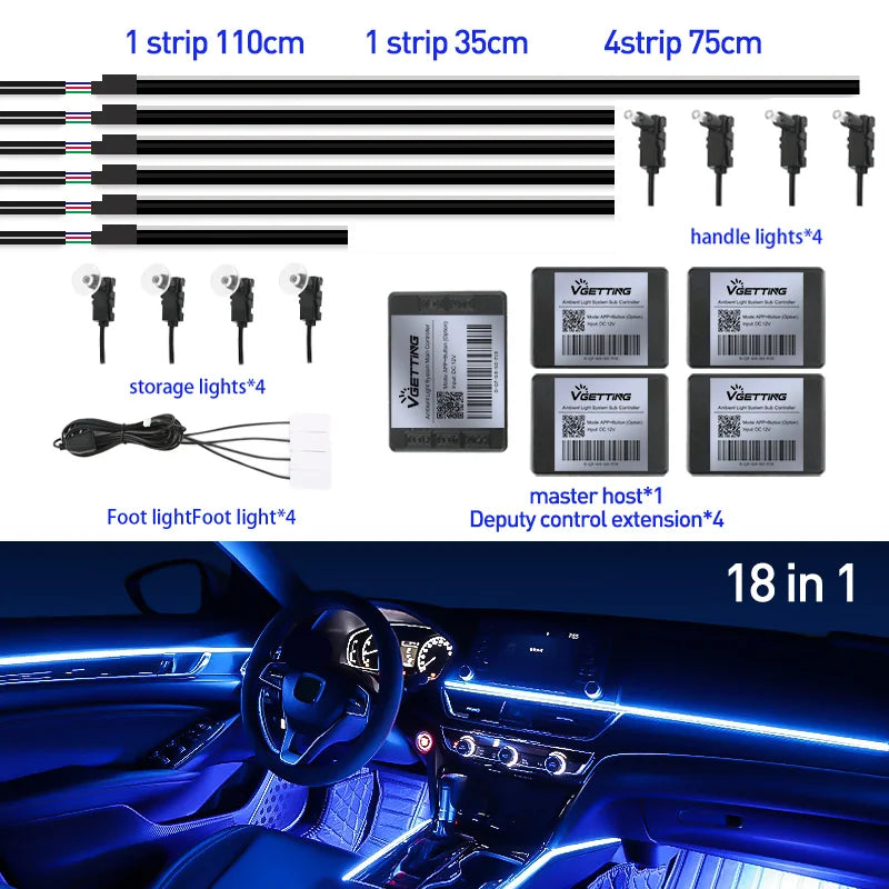 Car Ambient Lights RGB 64 Color Universal LED Interior