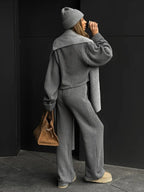 Women's Zip up Jacket And Wide Leg Pants Set Soft Knit Loose Long Sleeve Autumn Winter Casual Sweater Outfit