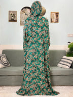 Women's Traditional Floral Ramadan Muslim Cotton Abayas Garment with attached Headscarf
