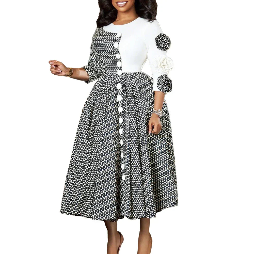Elegant Rich Dashiki Traditional African Gowns for Women 3/4 Sleeve for Party