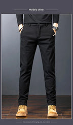 Men’s Slim Straight Stretch Twill Trousers – Smart Casual Cotton Pants